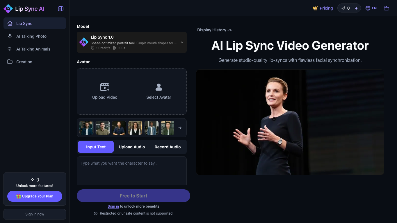 Lip Sync AI Video Generator screenshot
